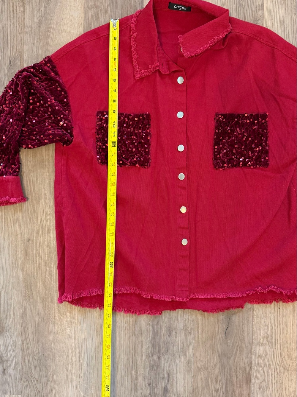 CHICME Red Sequin Sleeve Button Front Shacket Top 1XL - Picture 9 of 13